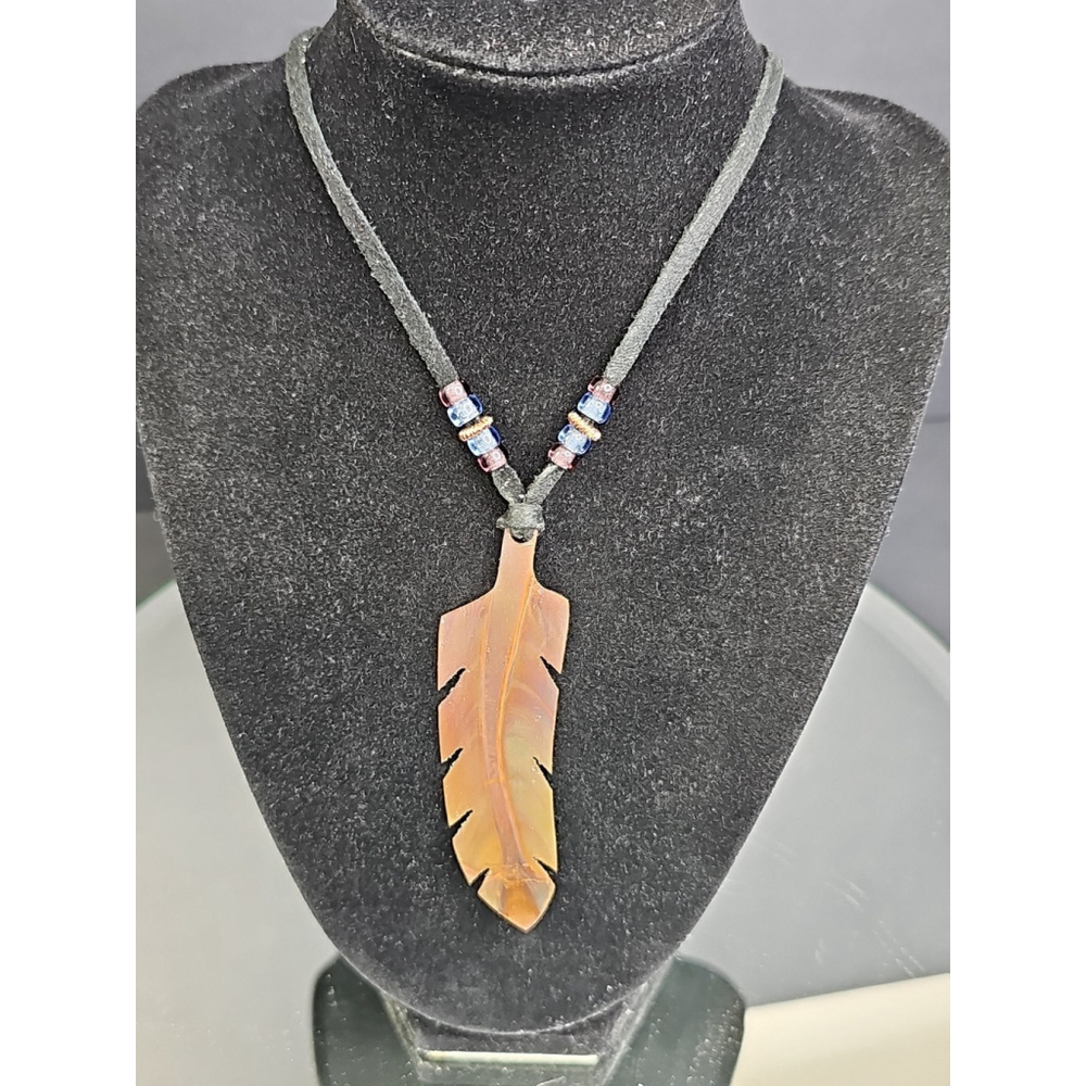 Copper Feather Necklace Pendant Signed By Artist On Leather Necklace Canada